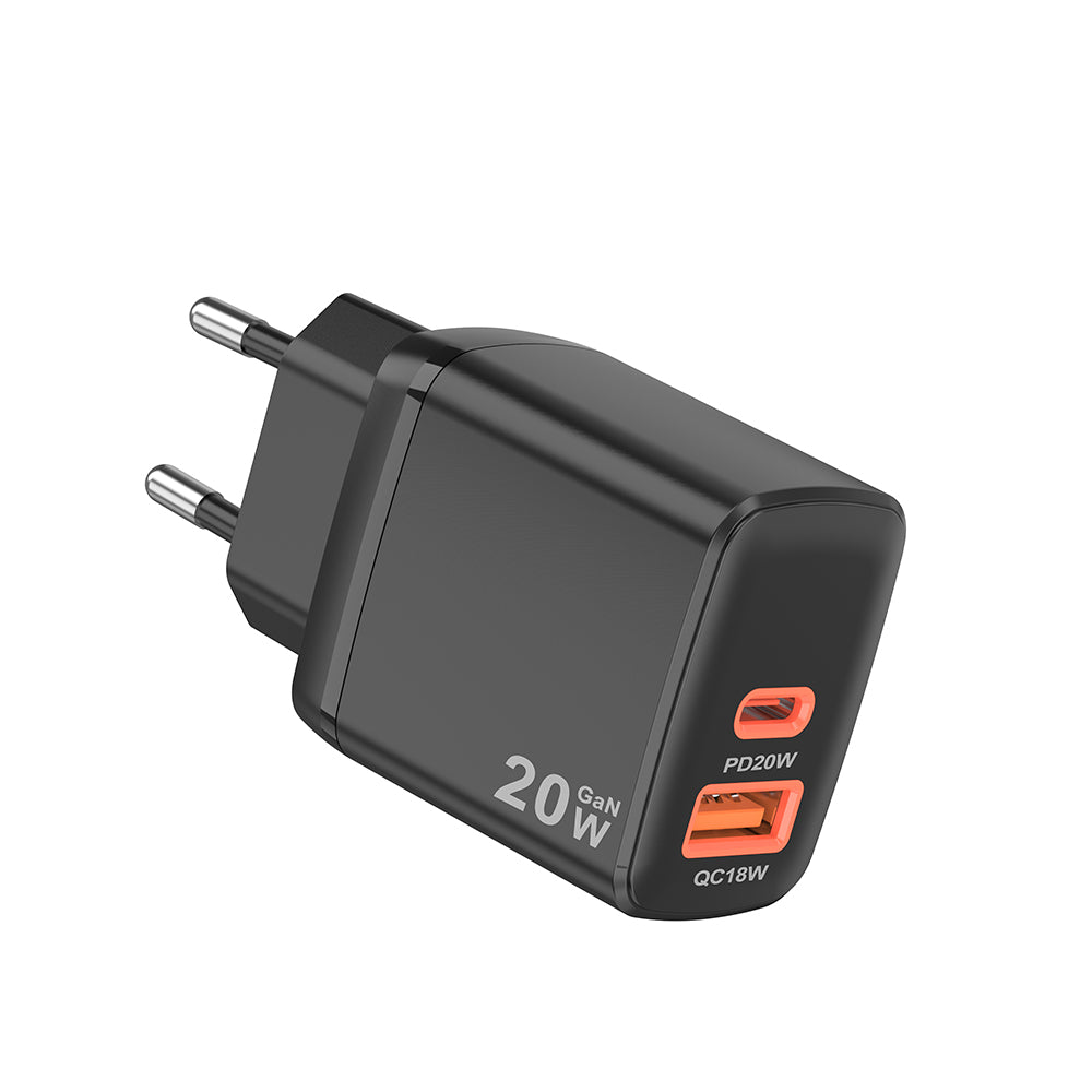 Punjač mreže Techsuit CH2 Duonix, 20W, 3A, 1 x USB-A - 1 x USB-C, Crni