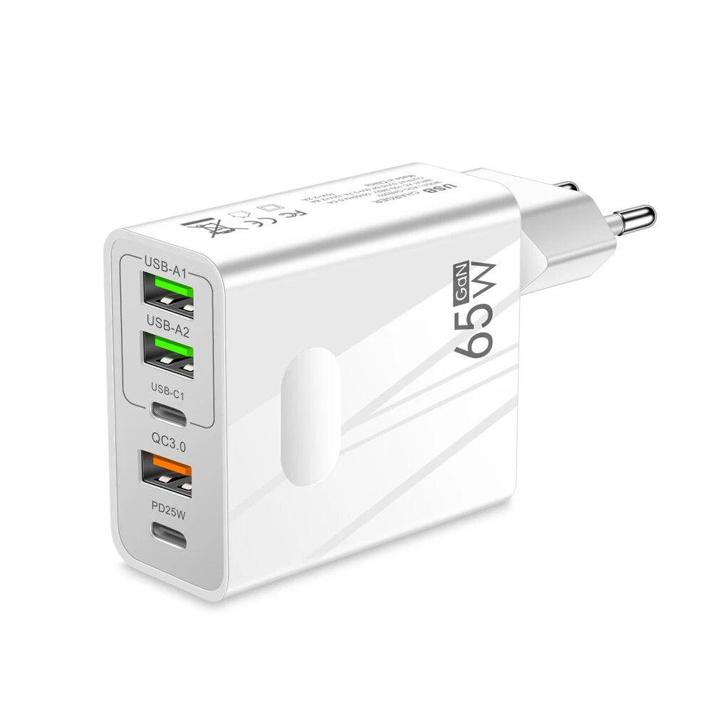 Punjač mreže Techsuit CHC1 PentaXPower, 25W, 3A, 3 x USB-A - 2 x USB-C, Beli