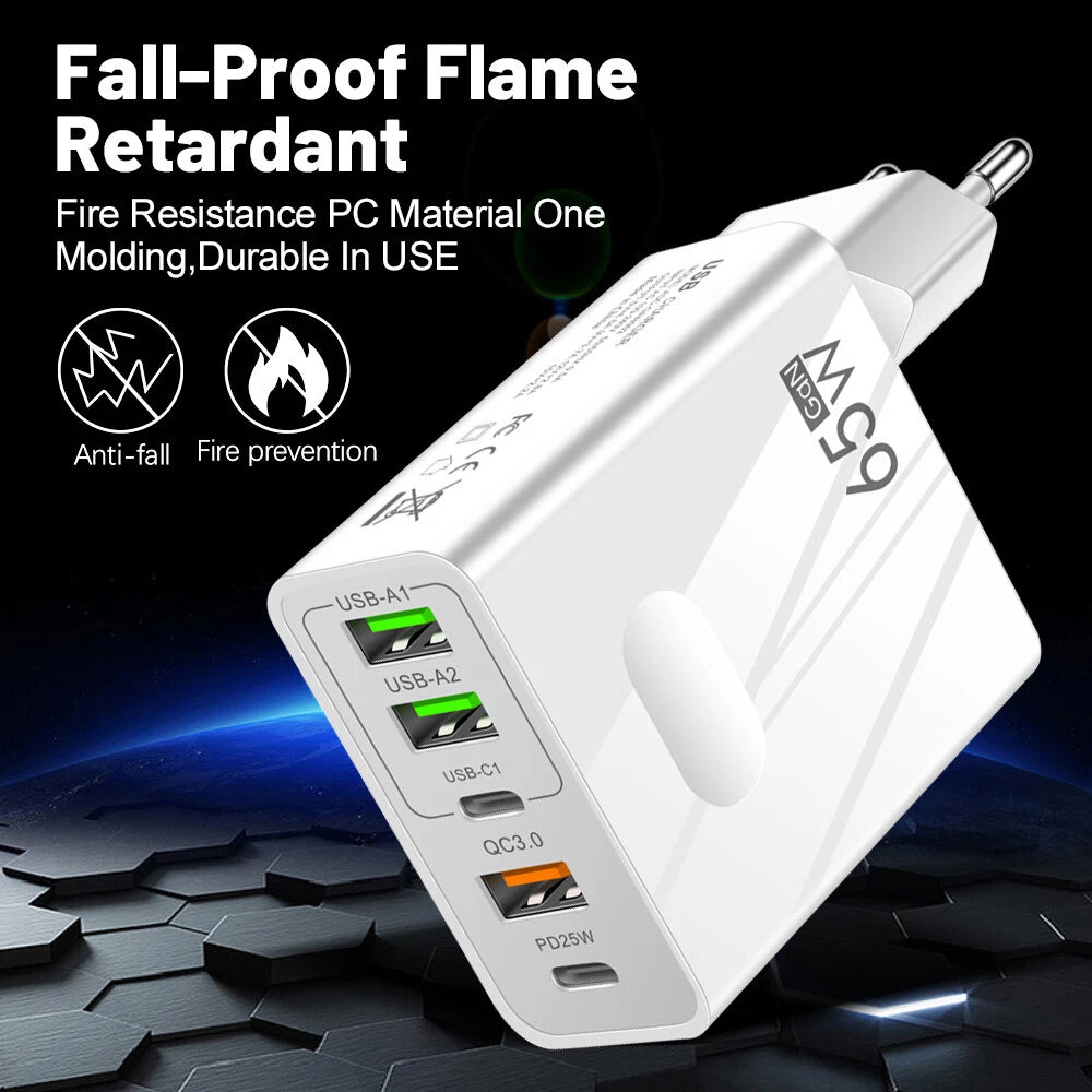 Punjač mreže Techsuit CHC1 PentaXPower, 25W, 3A, 3 x USB-A - 2 x USB-C, Crni