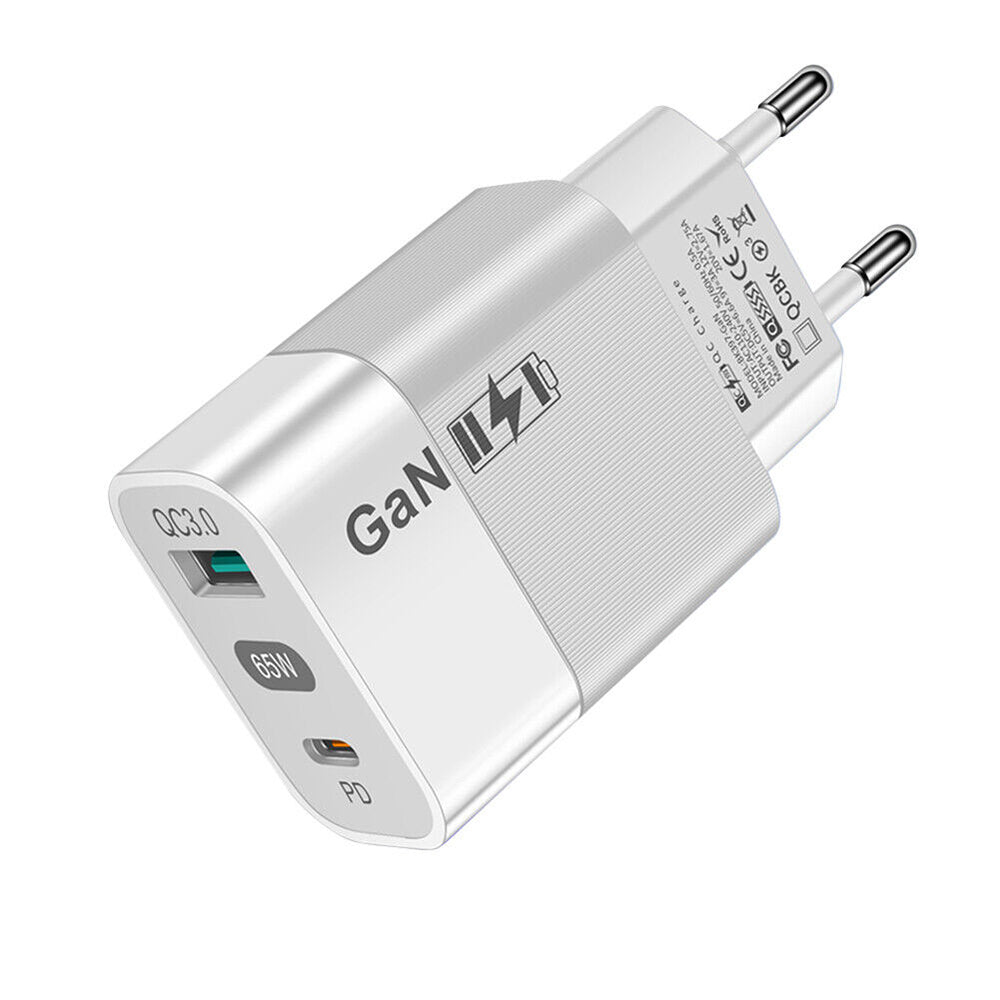 Mrežni punjač Techsuit CHPD131, 65W, 3.25A, 1 x USB-A - 1 x USB-C, Beli