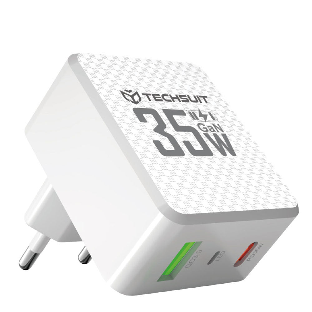 Punjač mreže Techsuit CHPD173 Tiny, 35W, 3A, 1 x USB-A - 1 x USB-C, Beli