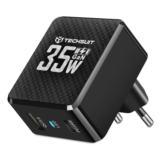 Punjač mreže Techsuit CHPD173 Tiny, 35W, 3A, 1 x USB-A - 1 x USB-C, Crni