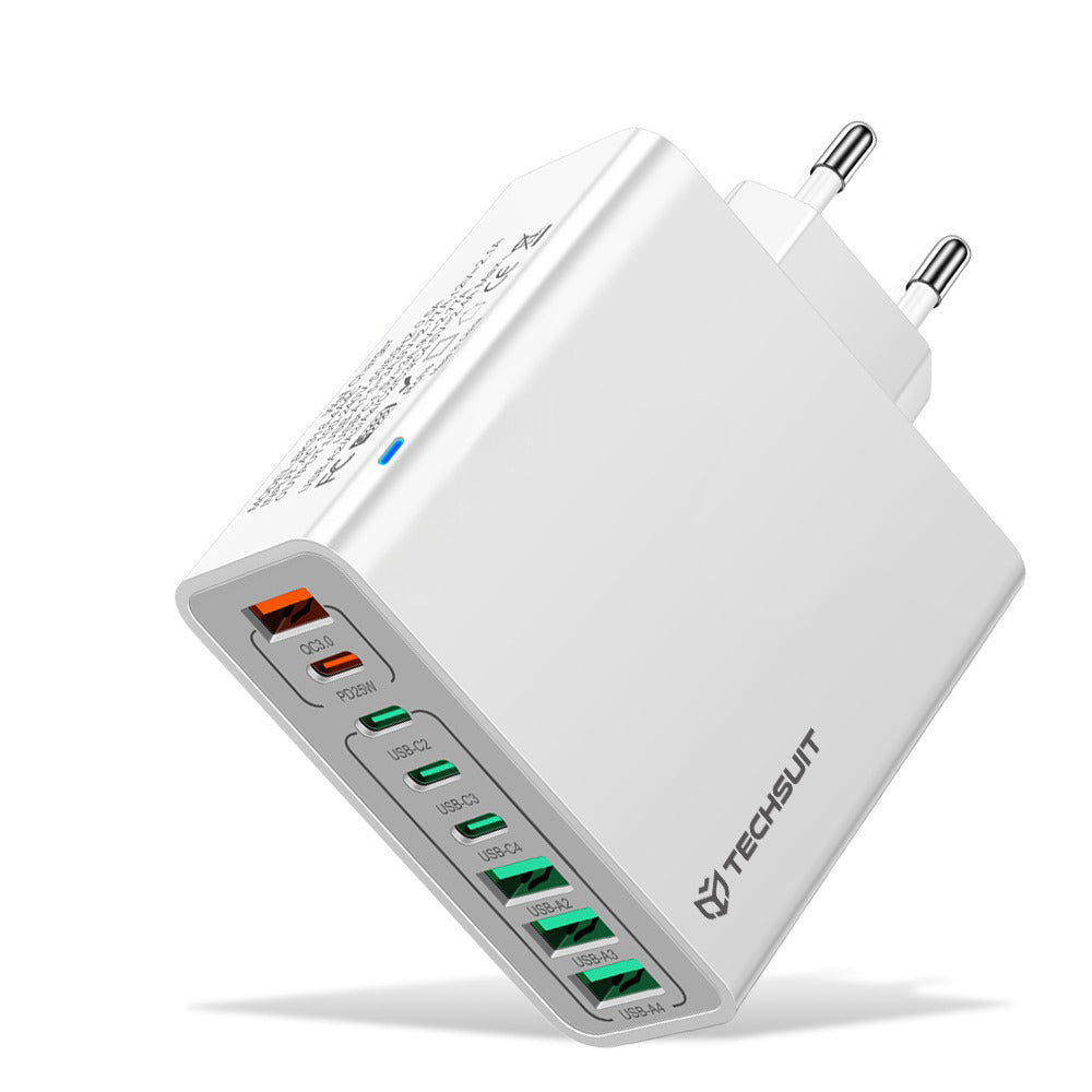 Punjač mreže Techsuit CHPD224, 65W, 3.25A, 4 x USB-A - 4 x USB-C, Beli