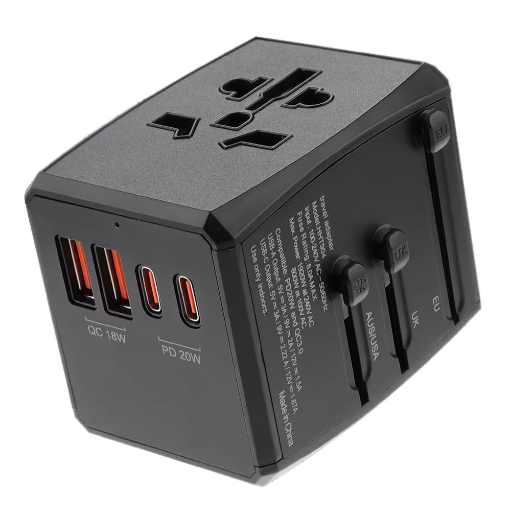 Punjač za mrežu Techsuit HHT904-B2 Travel, 20W, 3A, 2 x USB-A - 2 x USB-C, Crni