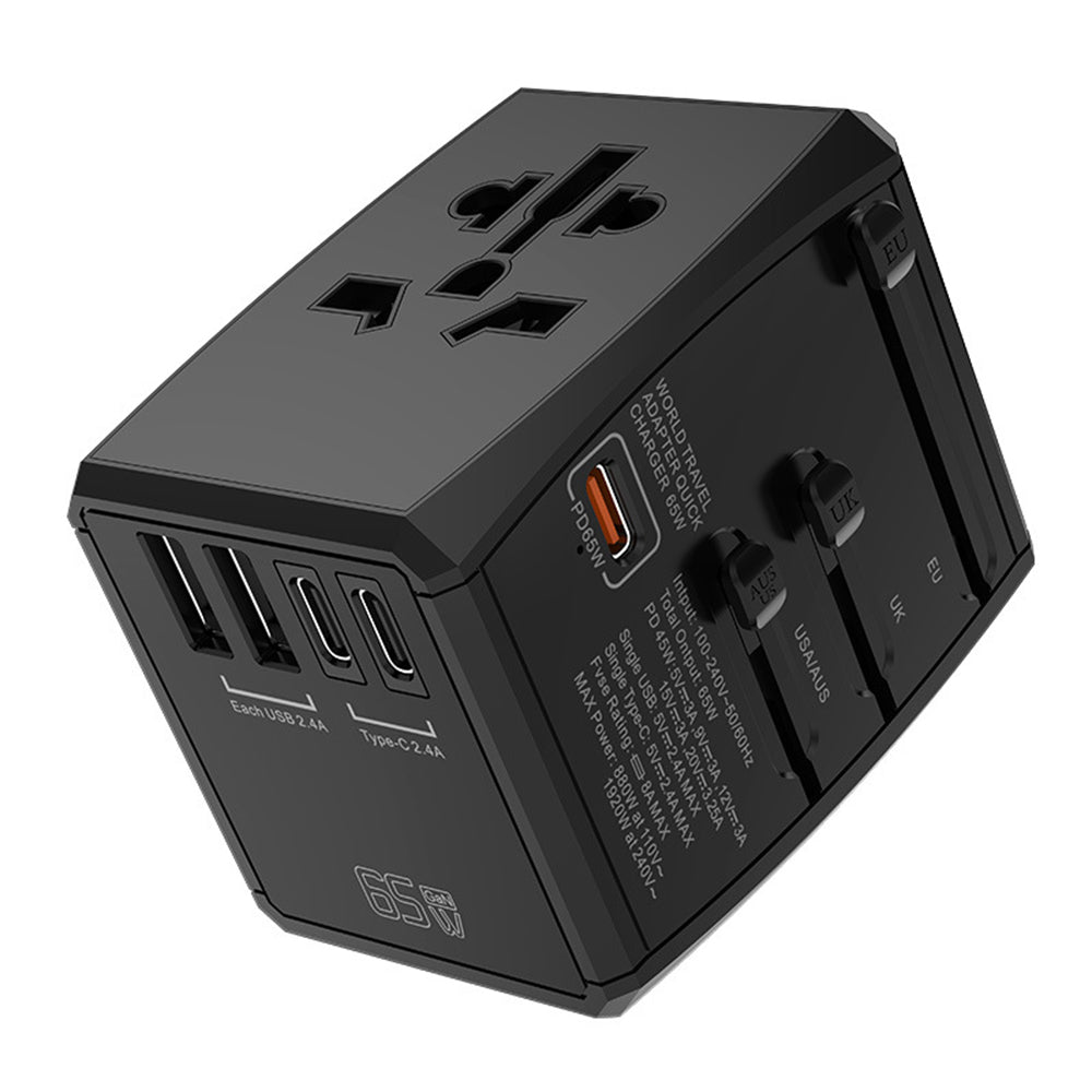 Punjač mreže Techsuit HHT906 Travel, 65W, 3.25A, 2 x USB-A - 2 x USB-C, Crni