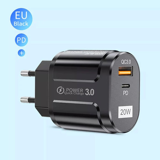 Punjač mreže Techsuit Premium, 20W, 3A, 1 x USB-A - 1 x USB-C, Crni CHPD038