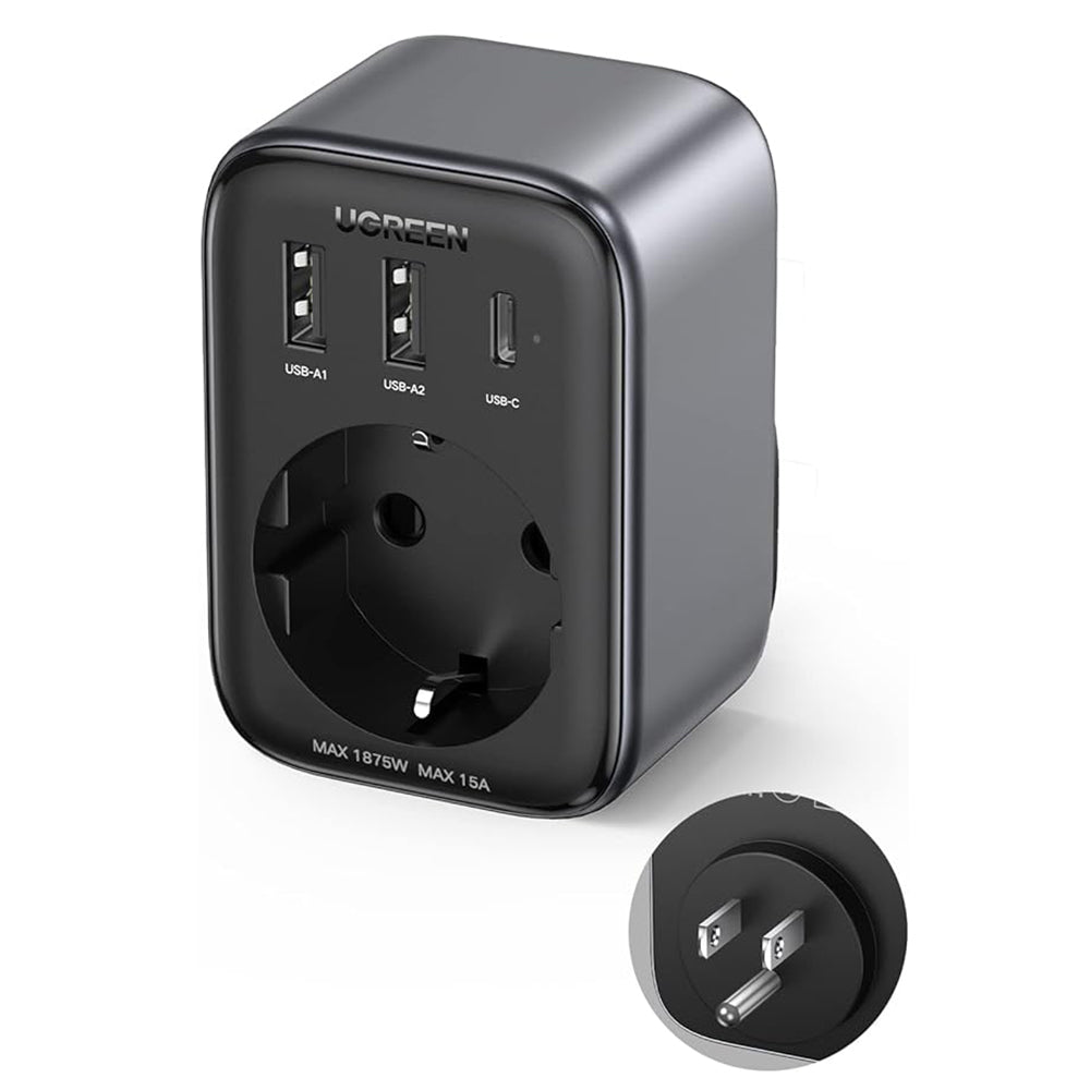 Punjač mreže UGREEN 15289 US, 30W, 3A, 2 x USB-A - 1 x USB-C - 1 x Schuko, Crni
