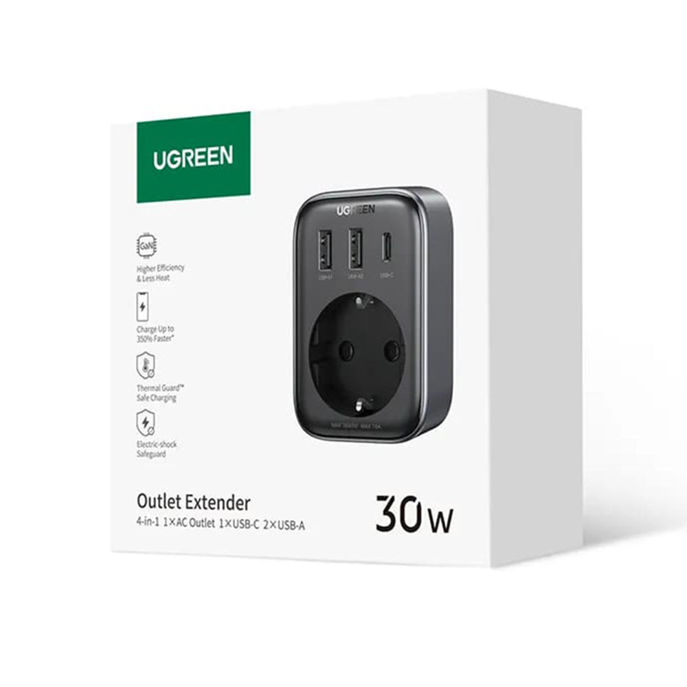 Punjač mreže UGREEN 15289 US, 30W, 3A, 2 x USB-A - 1 x USB-C - 1 x Schuko, Crni
