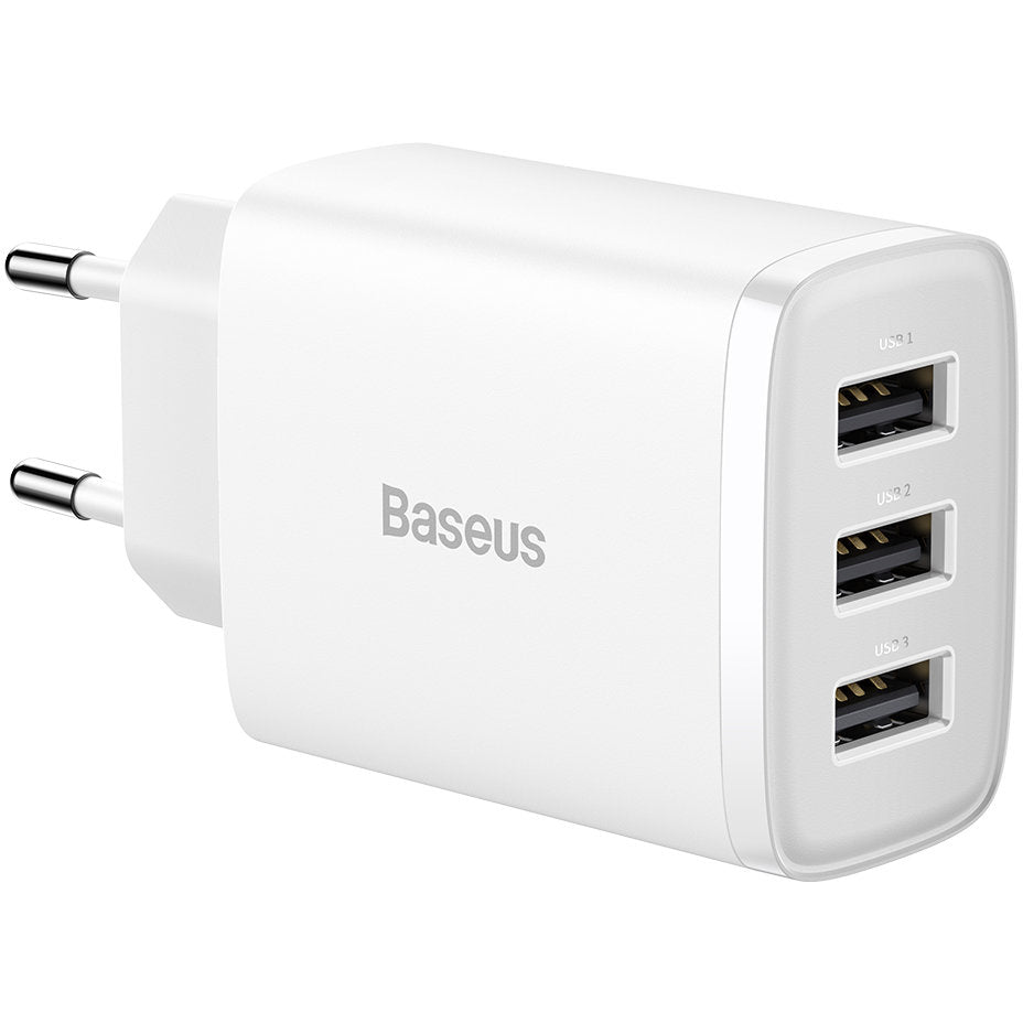 Punjač Baseus Compact 3U, 17W, 2.1A, 3 x USB-A, Beli CCXJ020102