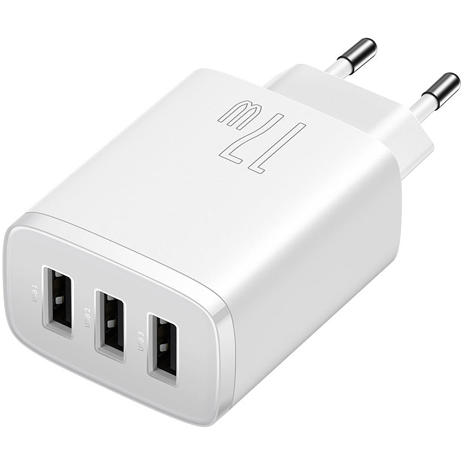 Punjač Baseus Compact 3U, 17W, 2.1A, 3 x USB-A, Beli CCXJ020102