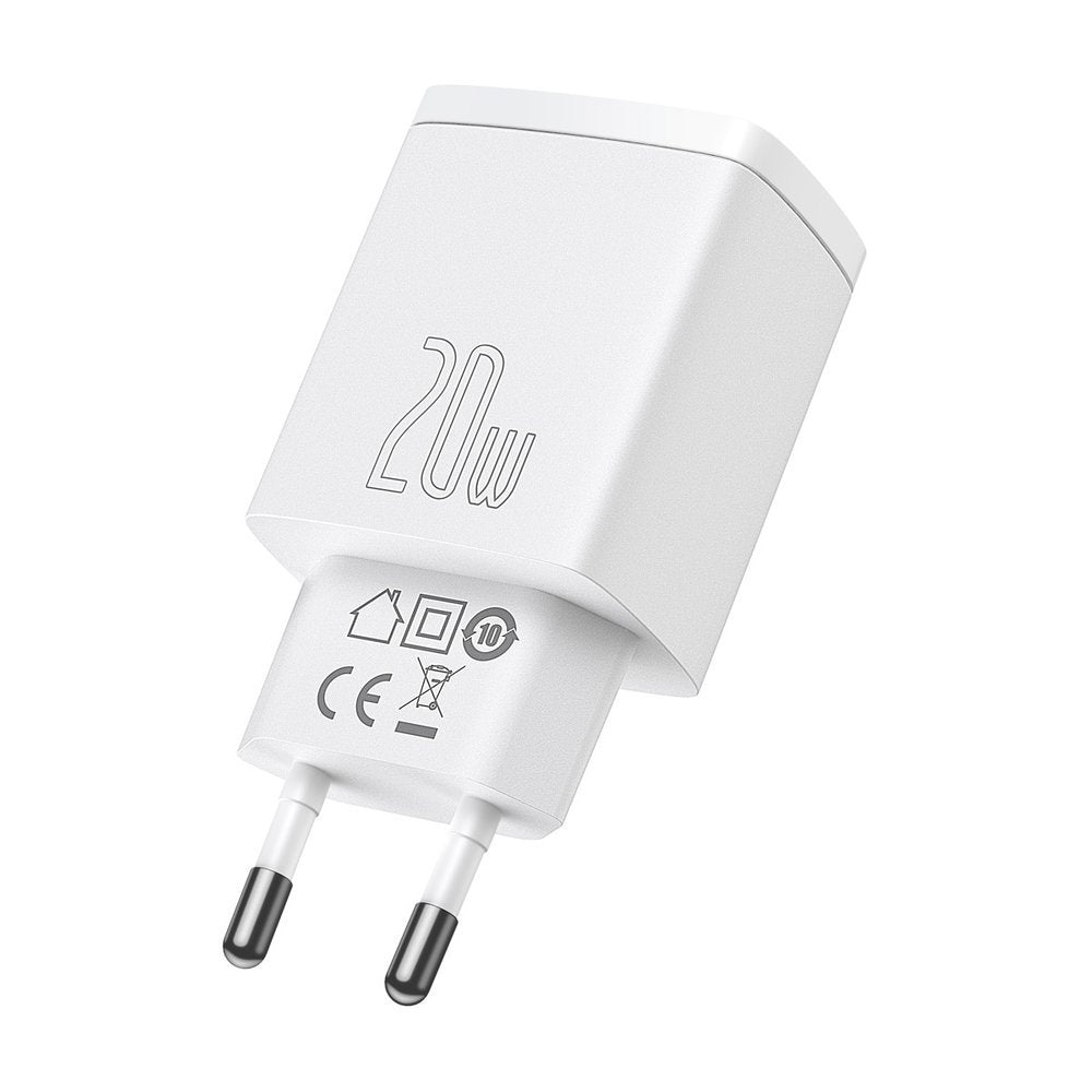 Punjač Baseus Compact, 20W, 3A, 1 x USB-A - 1 x USB-C, Beli CCXJ-B02