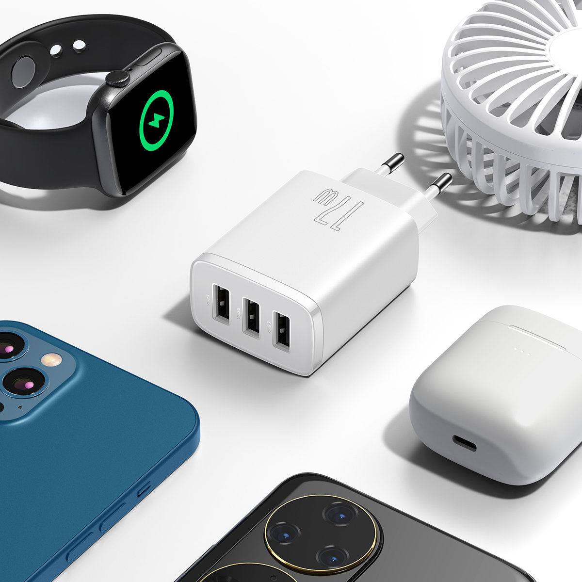 Punjač Baseus Compact 3U, 17W, 2.1A, 3 x USB-A, Beli CCXJ020102