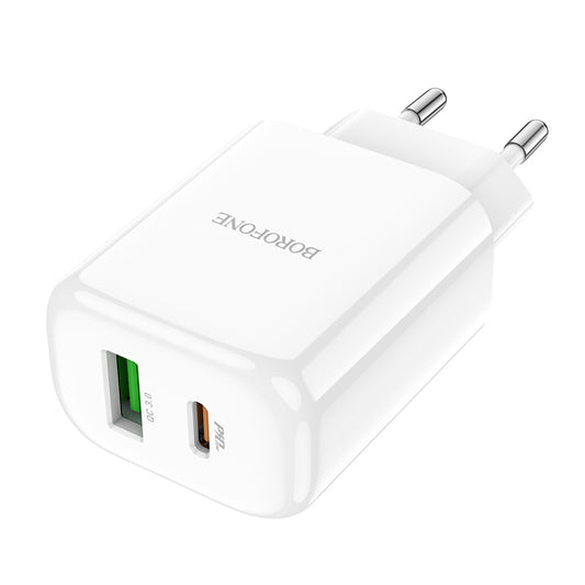 Punjač za mrežu Borofone BBN4 Potential, 20W, 3A, 1 x USB-A - 1 x USB-C, Beli
