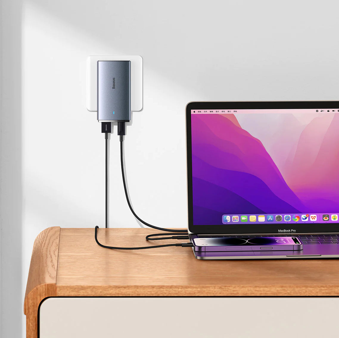 Punjač za mrežu sa USB-C kablom Baseus GaN5 Pro Ultra Slim, 65W, 3.25A, 1 x USB-C, Sivi CCGP150113