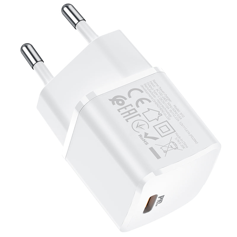 Punjač za mrežu HOCO N10, 20W, 3A, 1 x USB-C, Beli