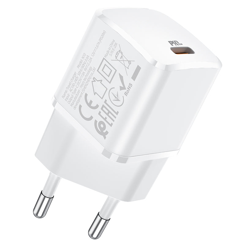 Punjač za mrežu HOCO N10, 20W, 3A, 1 x USB-C, Beli