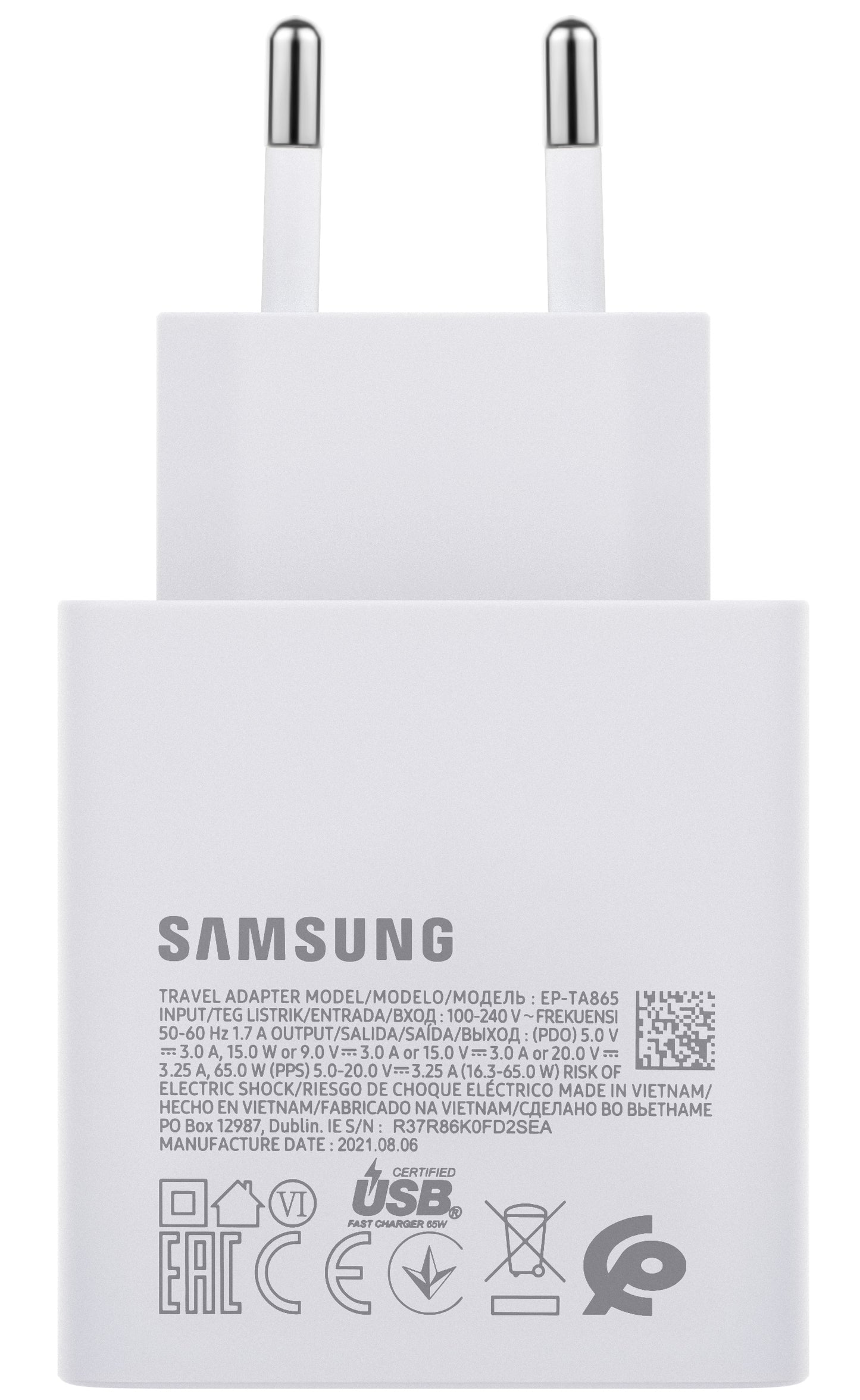 Punjač za mrežu Samsung EP-TA865W, 65W, 3.25A, 1 x USB-C, Beli GP-PTU020SODWQ