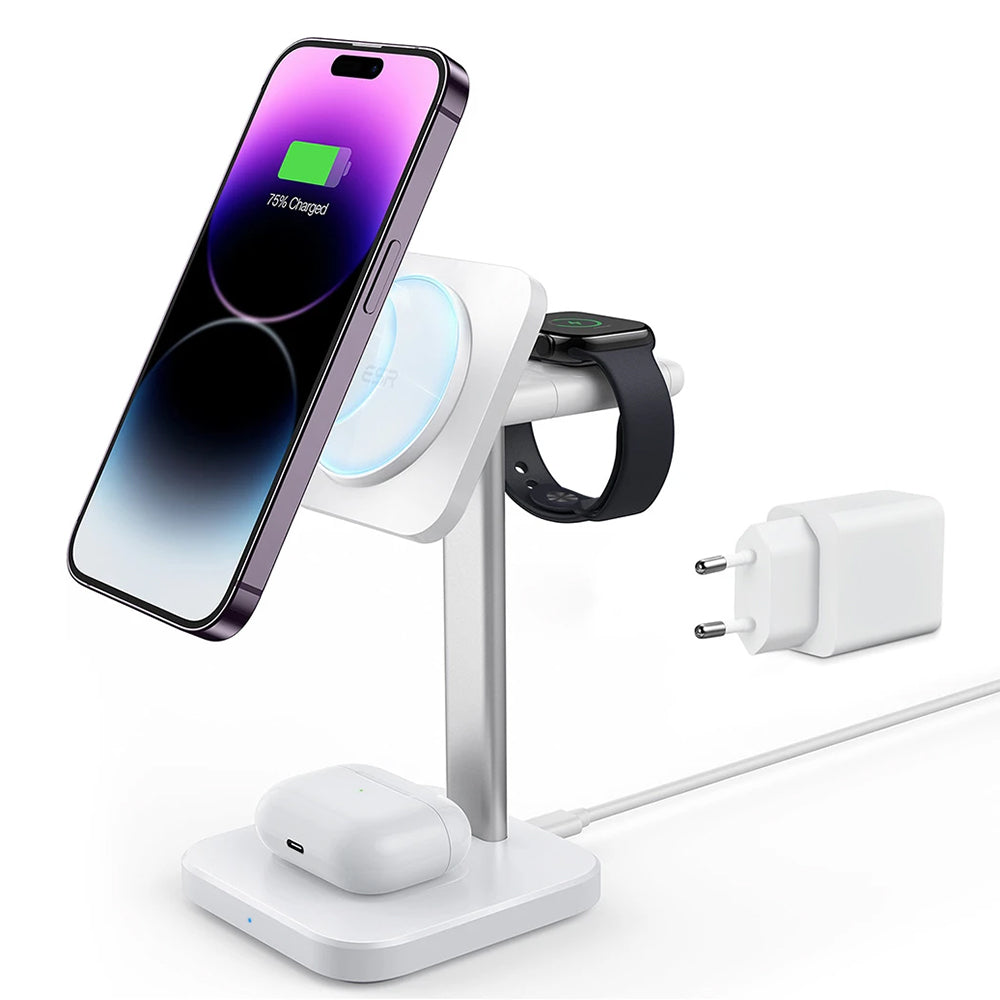 Bežični punjač ESR HaloLock 3u1, 15W, 1.67A, Beli
