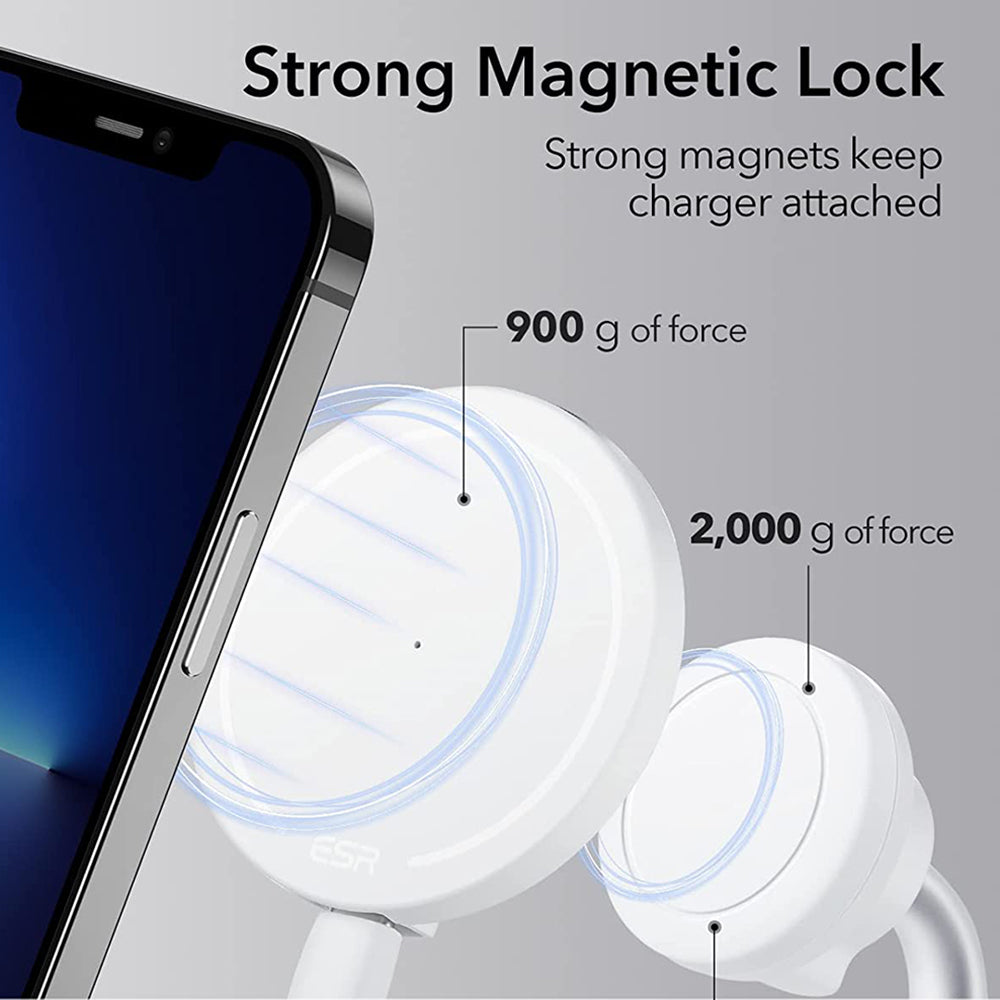 Bežični punjač ESR HaloLock Shift, 15W, 1.67A, Beli