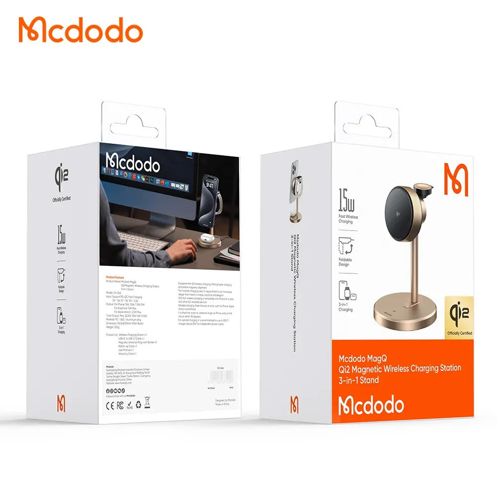 Bežični punjač McDodo CH-2463 Swan 3in1, 22.5W, 1.67A, Zlatni