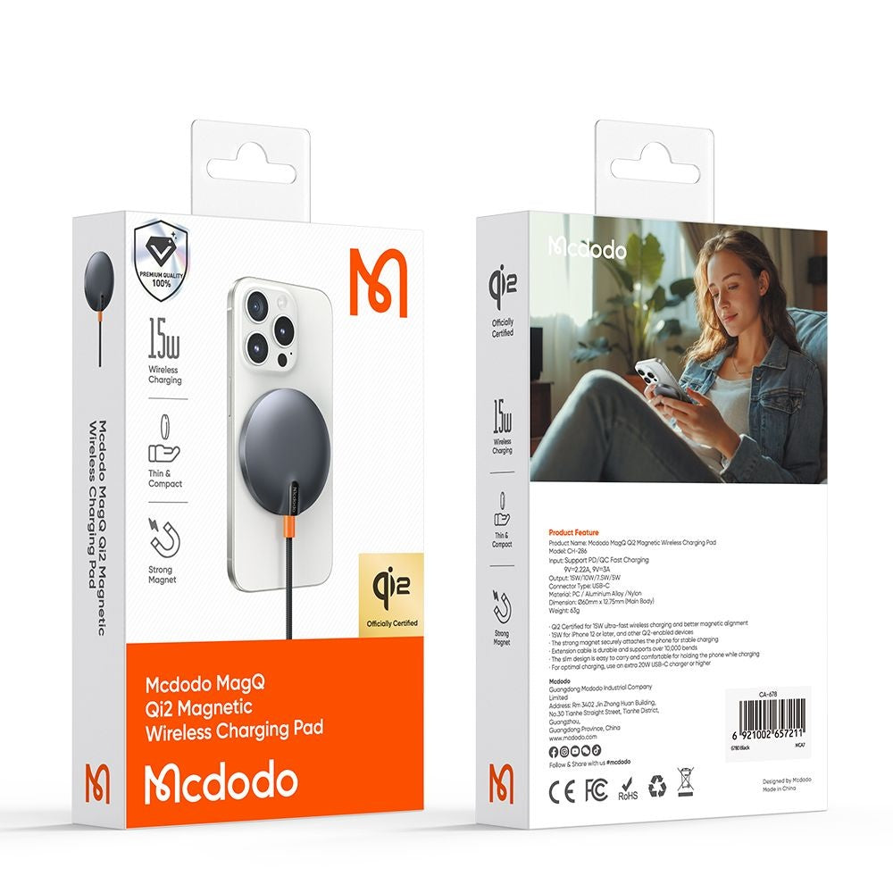 Bežični mrežni punjač McDodo CH-2860 MagQ, 15W, 1.67A, Crni