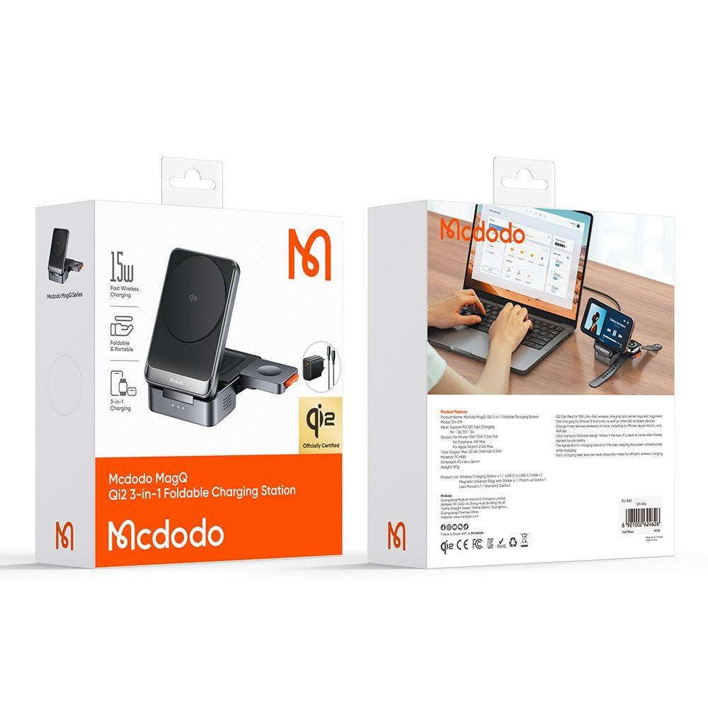 Bežični punjač McDodo CH-5192 3u1, 22.5W, 1.67A, Sivi