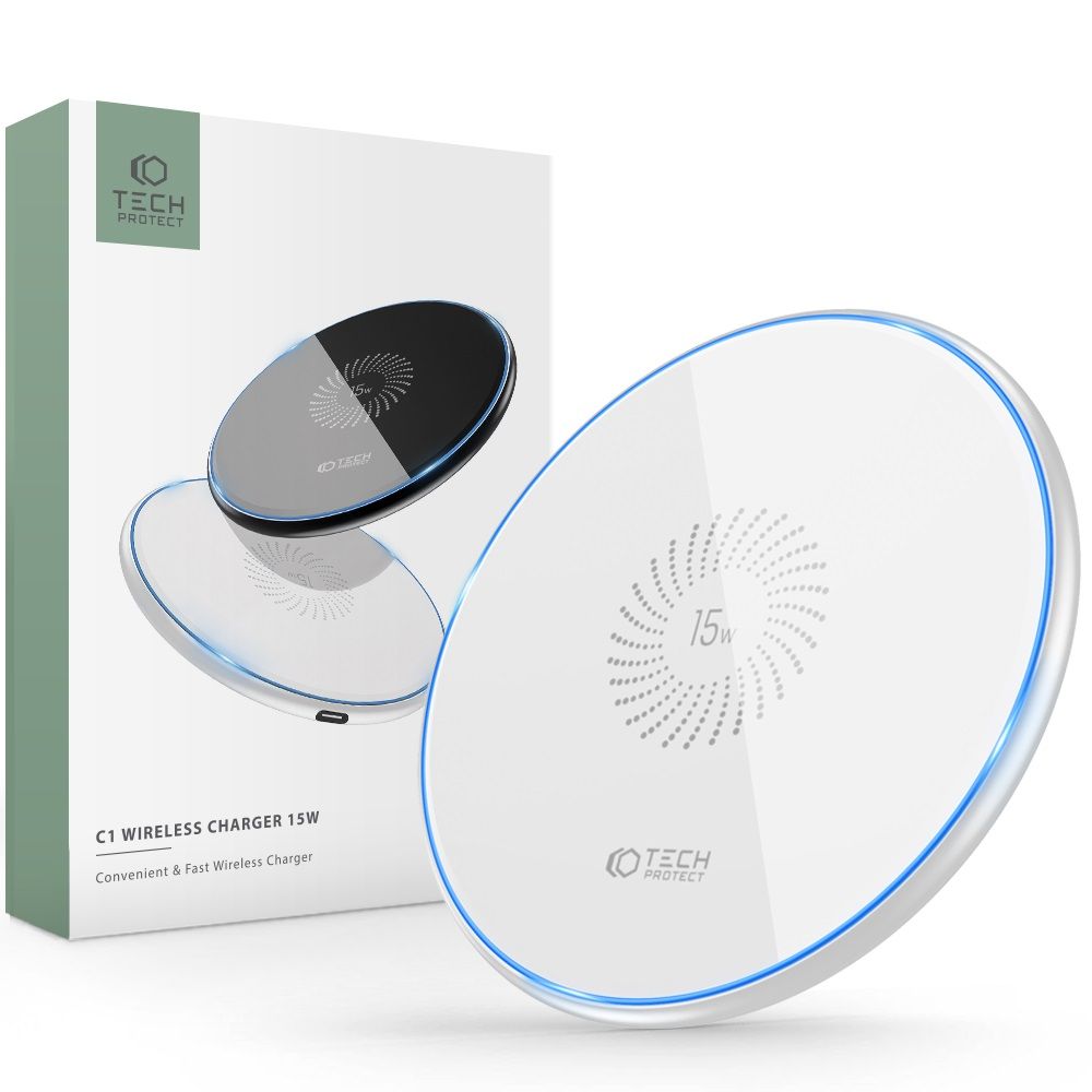 Bežični mrežni punjač Tech-Protect QI15W-C1, 15W, 1.67A, Beli THP1414