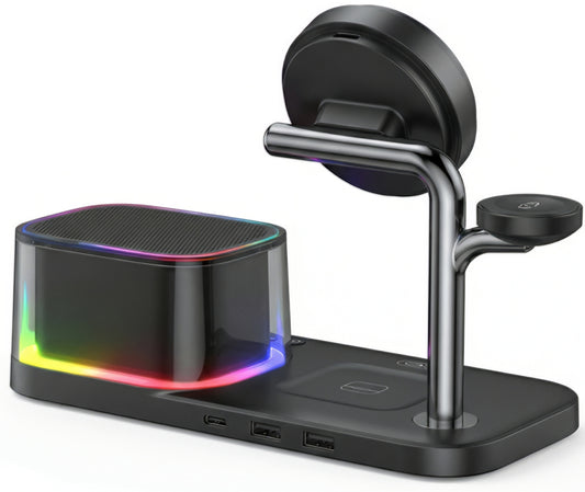 Bežični mrežni punjač sa Bluetooth zvučnikom XO Design CX045 5in1, 25W, Crni