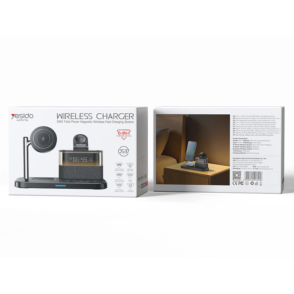 Bežični punjač Yesido DS37 Display 3in1, 25W, 1.67A, Crni