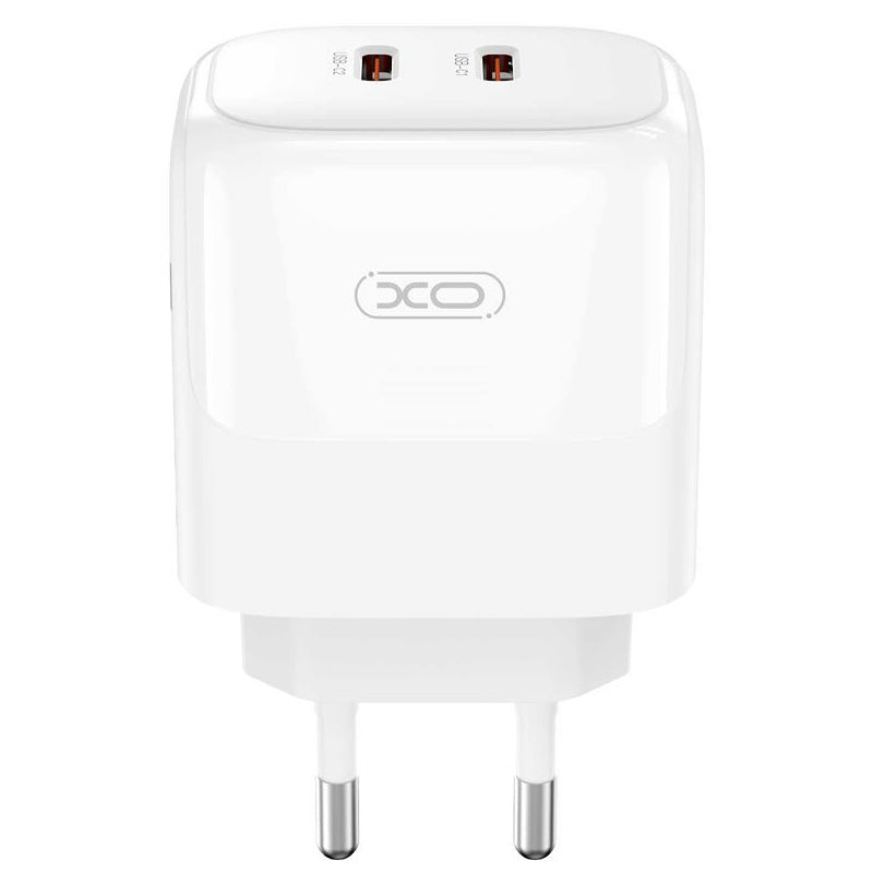 Punjač za mrežu XO Design L140, 35W, 3A, 2 x USB-C, Beli