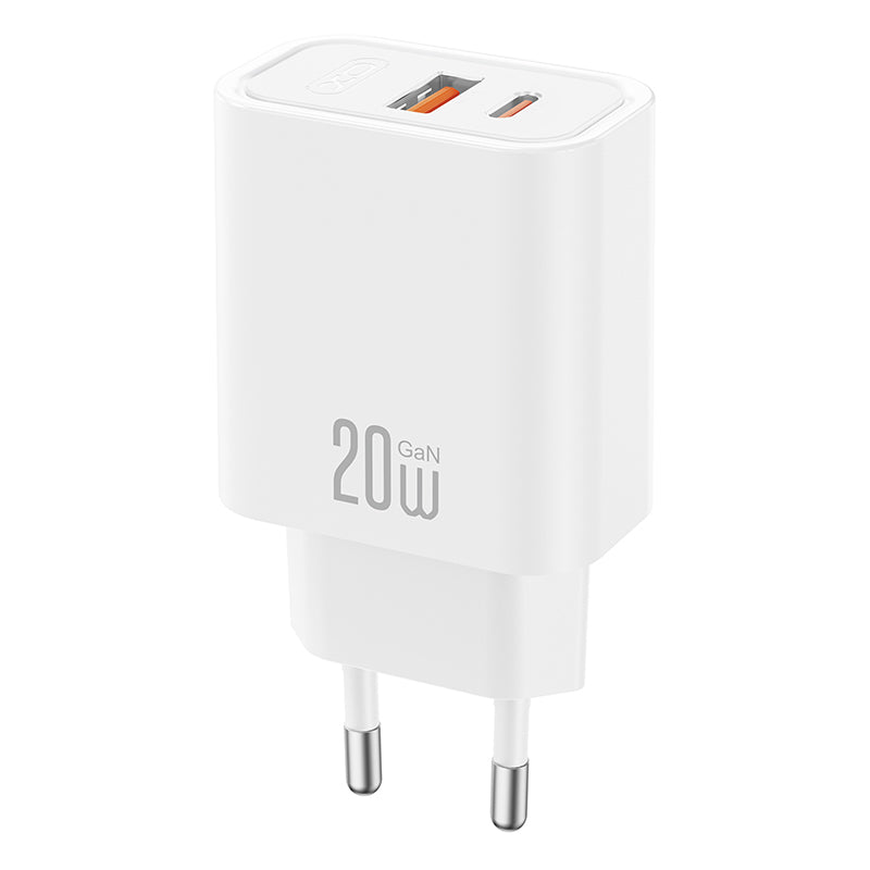 Punjač za mrežu XO Design CE40, 20W, 3A, 1 x USB-A - 1 x USB-C, Bela