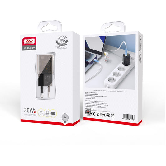 Punjač mreže XO Design CE05, 30W, 3A, 1 x USB-A - 1 x USB-C, Braon
