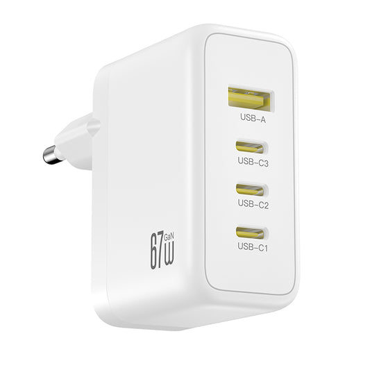 Punjač za mrežu XO Design CE39, 67W, 3A, 1 x USB-A - 3 x USB-C, Bela