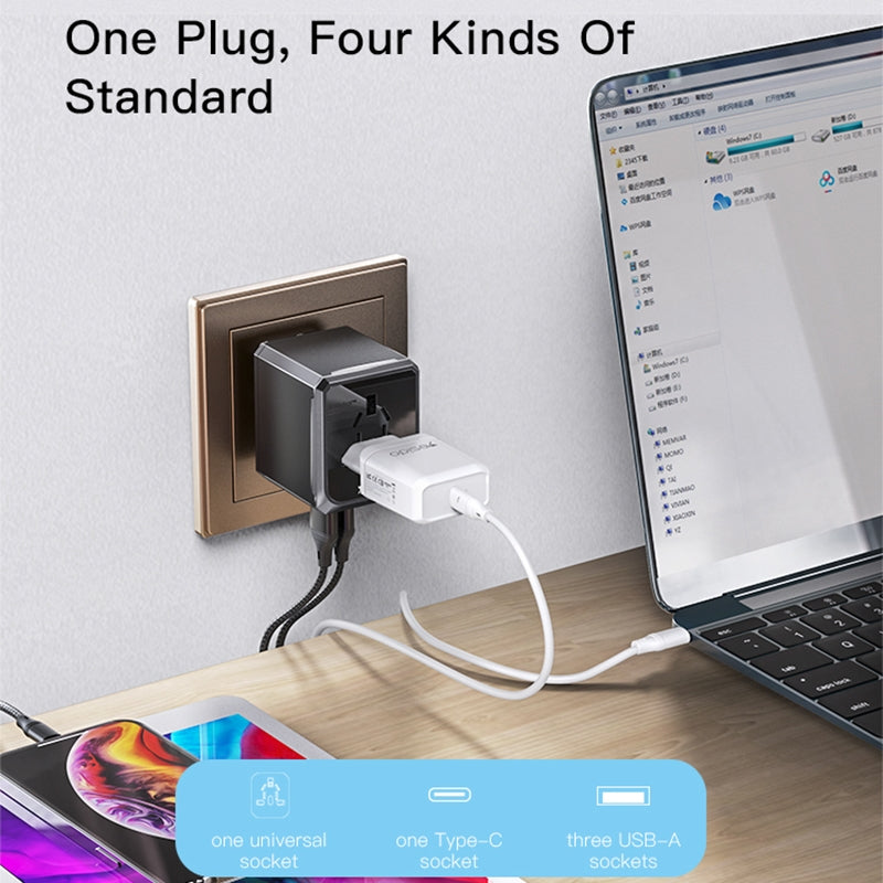 Punjač mreže Yesido MC10 Travel, 12W, 2.4A, 1 x USB-C - 3 x USB-A, Crni