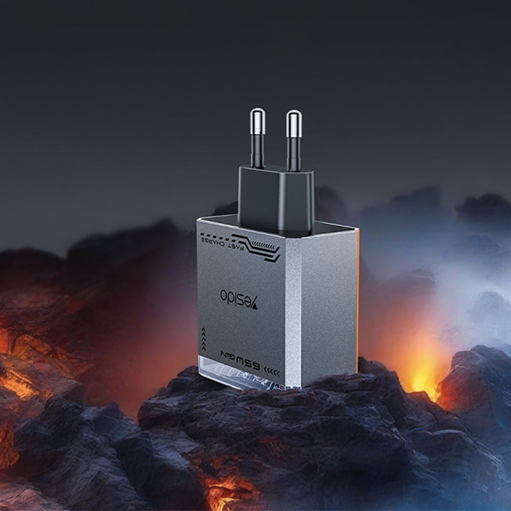 Punjač mreže Yesido YC101, 65W, 3.25A, 1 x USB-A - 2 x USB-C, Crni