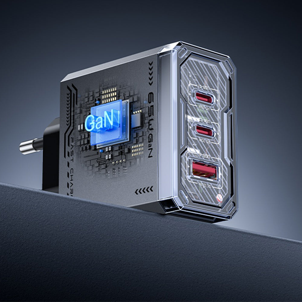 Punjač mreže Yesido YC101, 65W, 3.25A, 1 x USB-A - 2 x USB-C, Crni