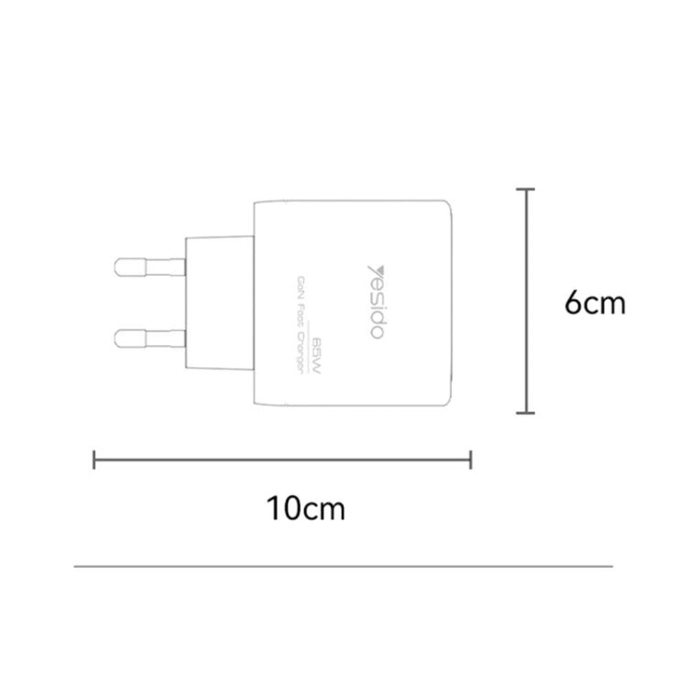 Punjač mreže Yesido YC144, 65W, 3.25A, 1 x USB-A - 2 x USB-C, Crni