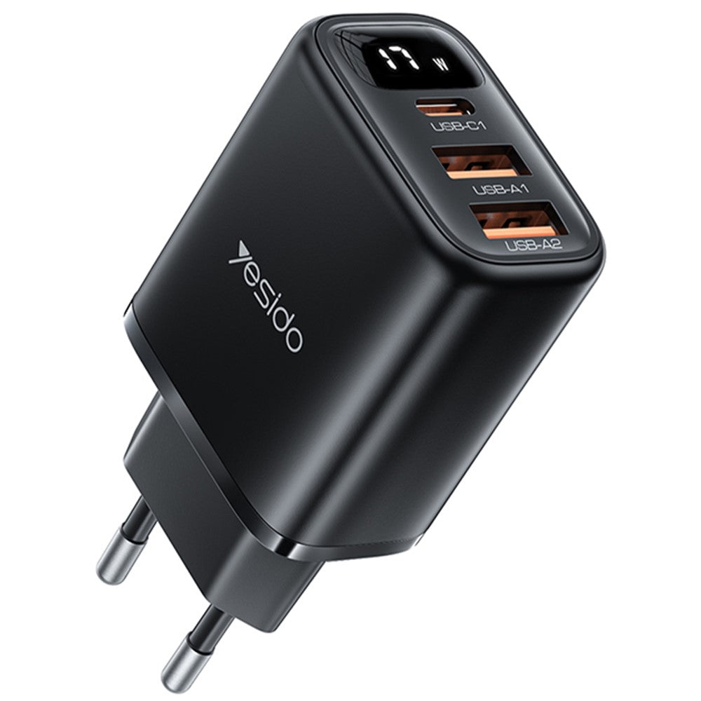 Punjač mreže Yesido YC67 Display, 17W, 2.4A, 1 x USB-C - 2 x USB-A, Crni