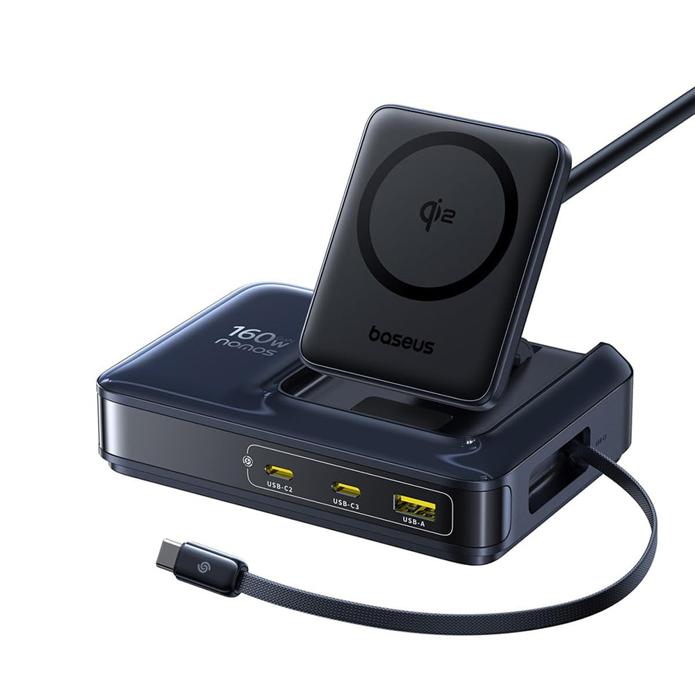 Punjač Stanica Baseus Nomos NH21 QI 5u1, 160W, 5A, 1 x USB-A - 2 x USB-C, Crna E0121700
