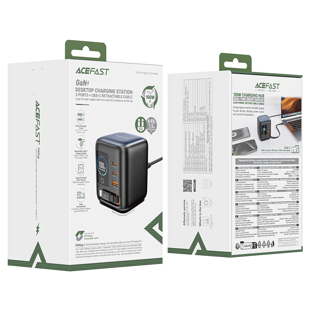 Punjač Stanica Sa USB-C Kablićem Acefast Z10, 100W, 1 x USB-A - 2 x USB-C, Crna