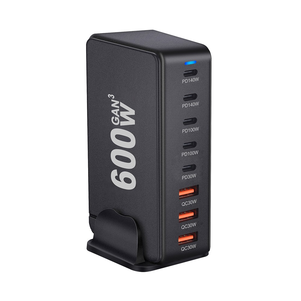 OEM stanica punjač, 600W, 4 x USB-A - 4 x USB-C, Crna