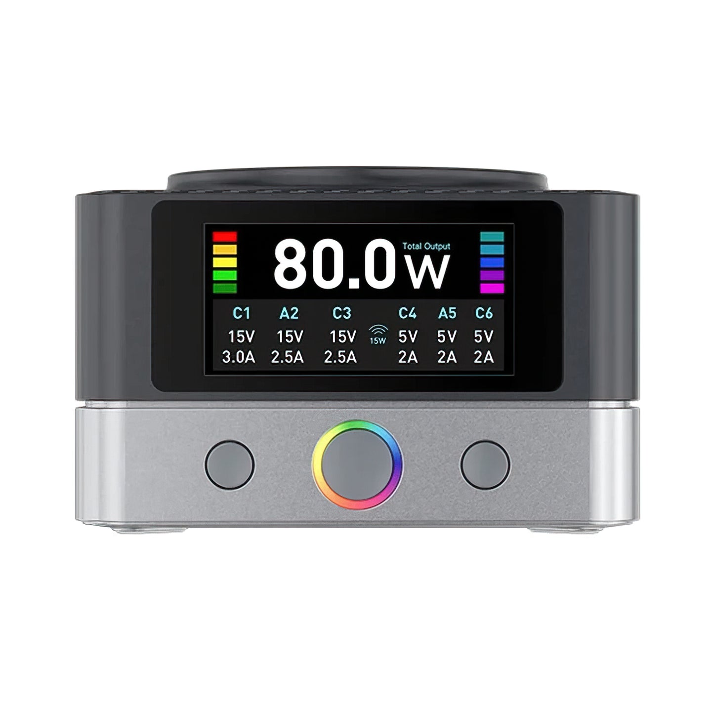Punjač Stanica Relife Q7 QI, 80W, 3.25A, 2 x USB-A - 4 x USB-C, Siva