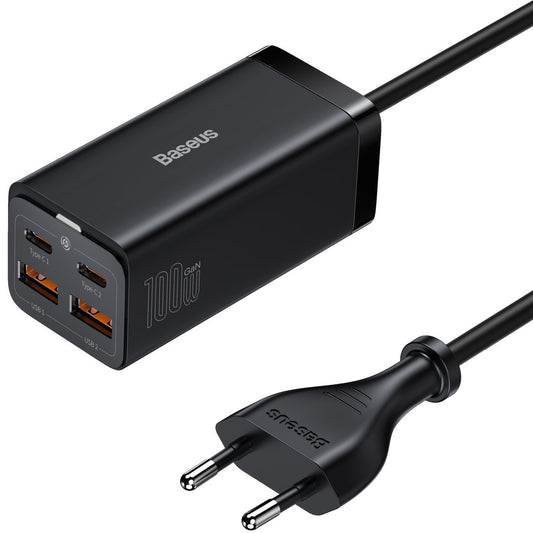 Punjač Stanica USB-C Baseus GaN3 Pro, 100W, 5A, 2 x USB-A - 2 x USB-C, Crna, Ponovo zapakovano CCGP000101