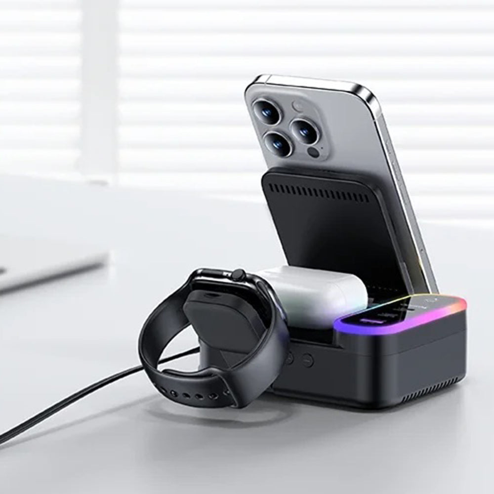 Punjač Stanica Yesido DS38 Display QI 3in1, 65W, 3A, 1 x USB-A - 2 x USB-C, Crna
