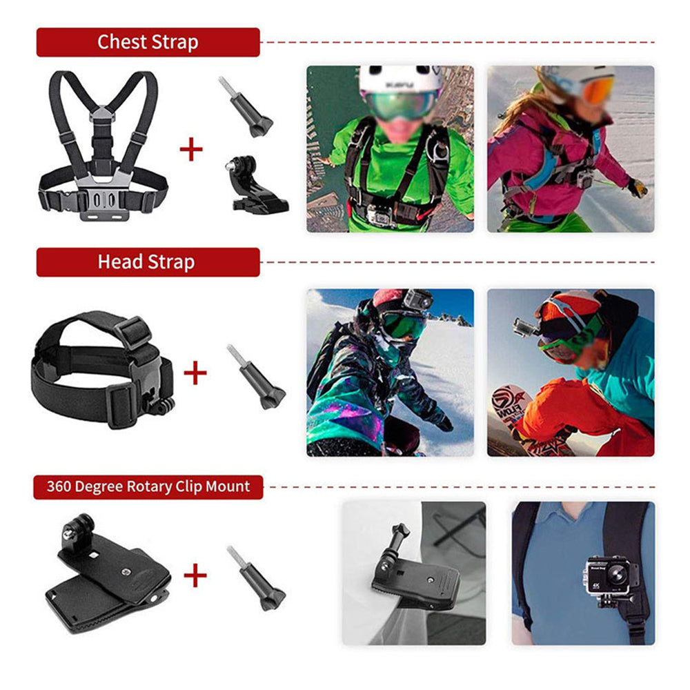 Kit dodataka za sportsku kameru Techsuit SA15 za GoPro / SJCAM seriju, 15 u 1, crni