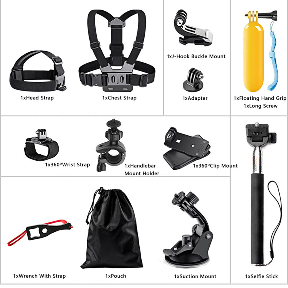 Kit dodataka za sportsku kameru Techsuit SA15 za GoPro / SJCAM seriju, 15 u 1, crni