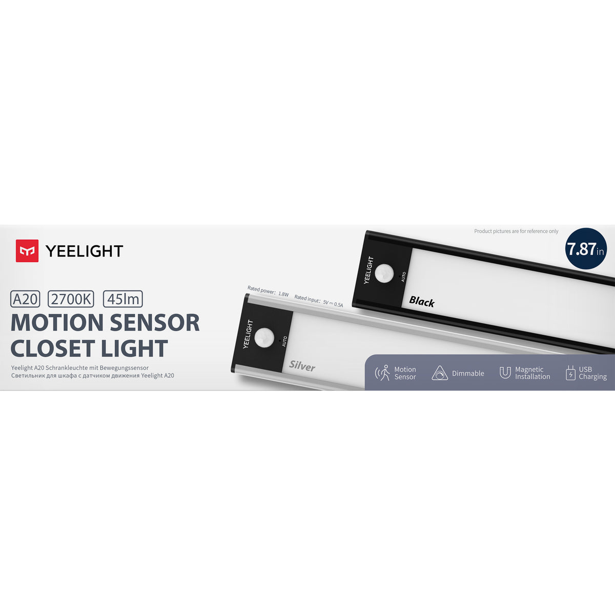 Lampa Led Dulap Yeelight A20, 1.2W, 2700K, Senzor, 20cm, Crna YLCG002