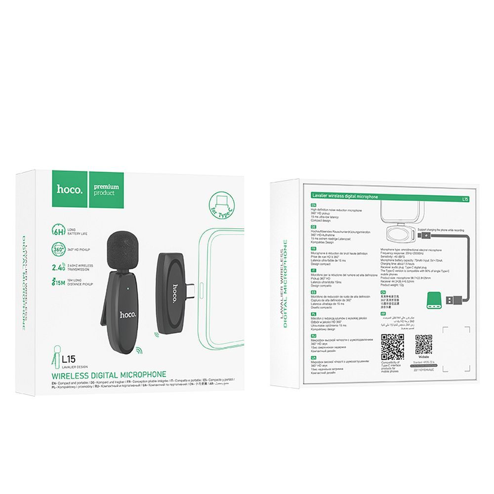 Lavaliera HOCO L15, USB-C, Crna