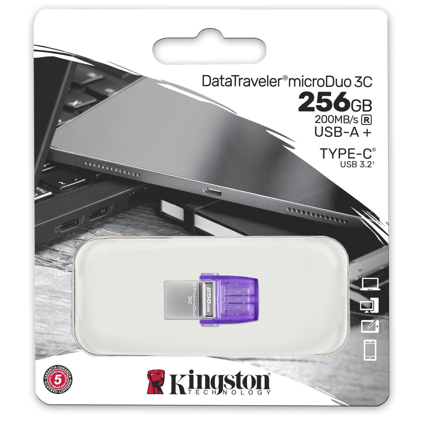 Memorija Eksterna USB-A - USB-C Kingston microDuo 3C, 256Gb DTDUO3CG3/256GB