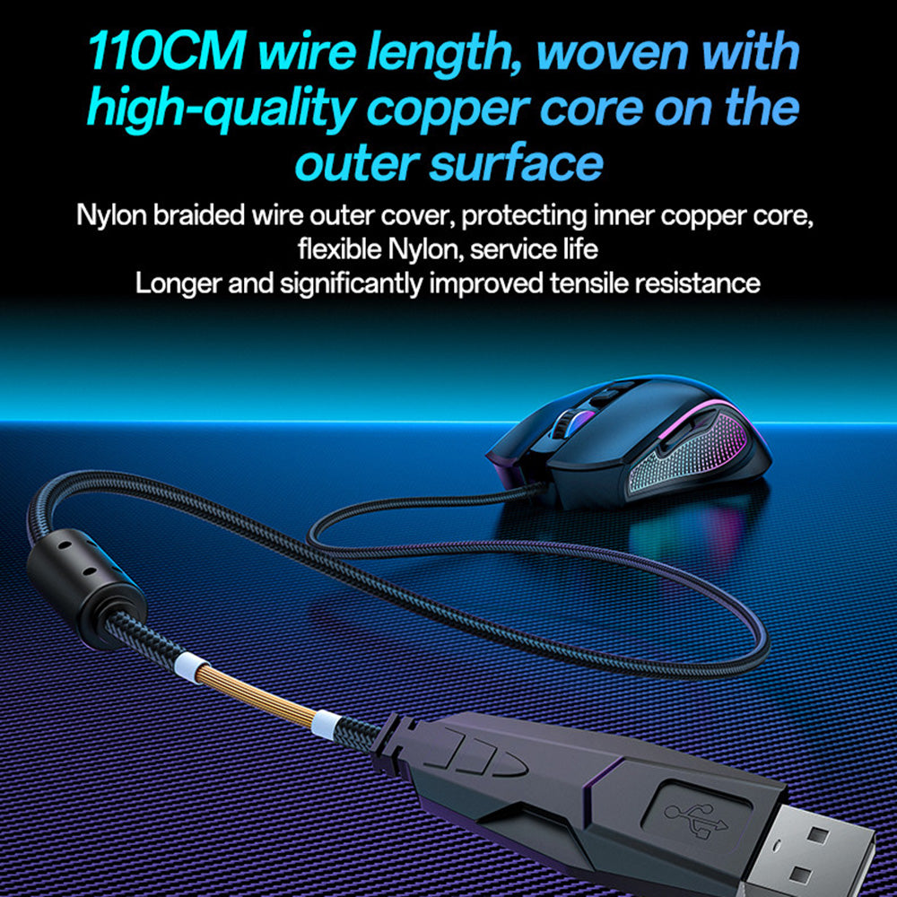 Gaming miš sa žicom USB Yesido KB20, RGB, 1000DPI - 7200DPI, Crni